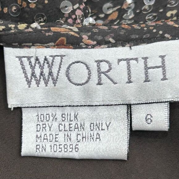 Vtg Worth Evening Midi Skirt Size 6 Brown Sequin 100% silk Asymmetrical Layered - Picture 12 of 16